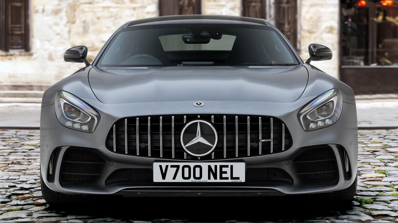 A Mercedes-Benz AMG GTR bearing the registration V700 NEL